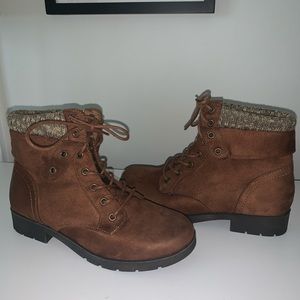 Brown suede combat boots